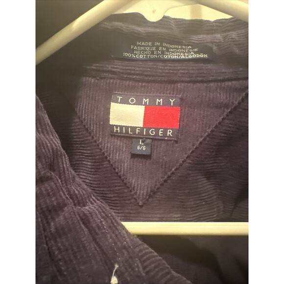 VTG Mens Tommy Hilfiger Jeans Corduroy Blue Long Sleeve Shirt Spellout Loop L - Picture 4 of 5